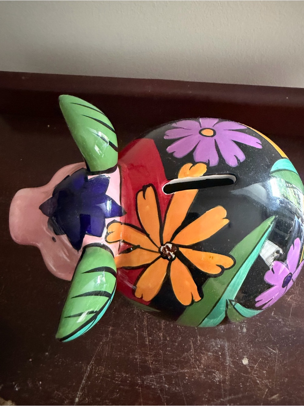 Hand-Painted Pink Piggy Bank with Floral Accents - Picture 3 of 10